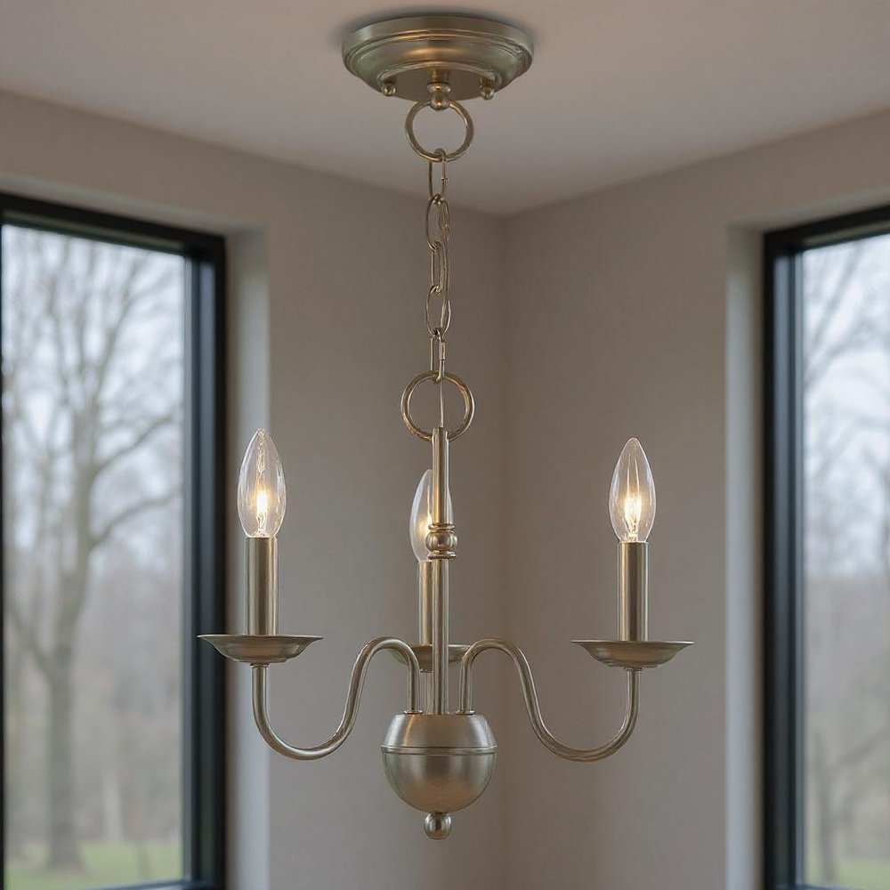 Nickel Three Light Metal Dimmable Chandelier With Shades HomeRoots