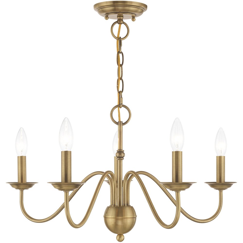 Antiqued Brass Five Light Metal Dimmable Chandelier With Shades HomeRoots