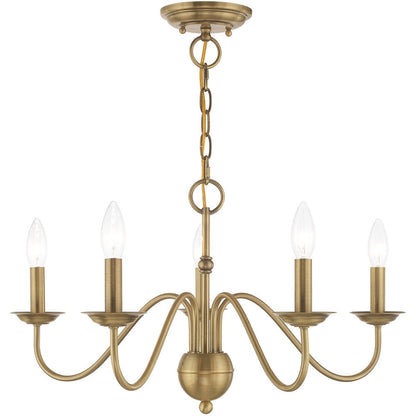 Antiqued Brass Five Light Metal Dimmable Chandelier With Shades HomeRoots