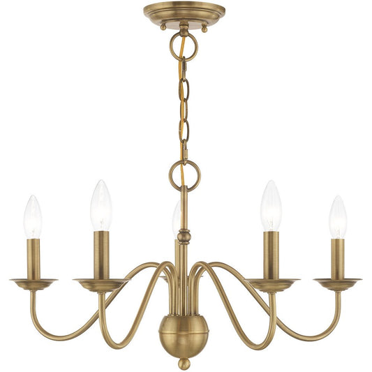 Antiqued Brass Five Light Metal Dimmable Chandelier With Shades HomeRoots