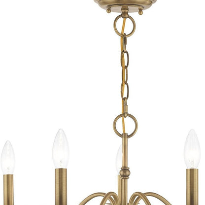 Antiqued Brass Five Light Metal Dimmable Chandelier With Shades HomeRoots