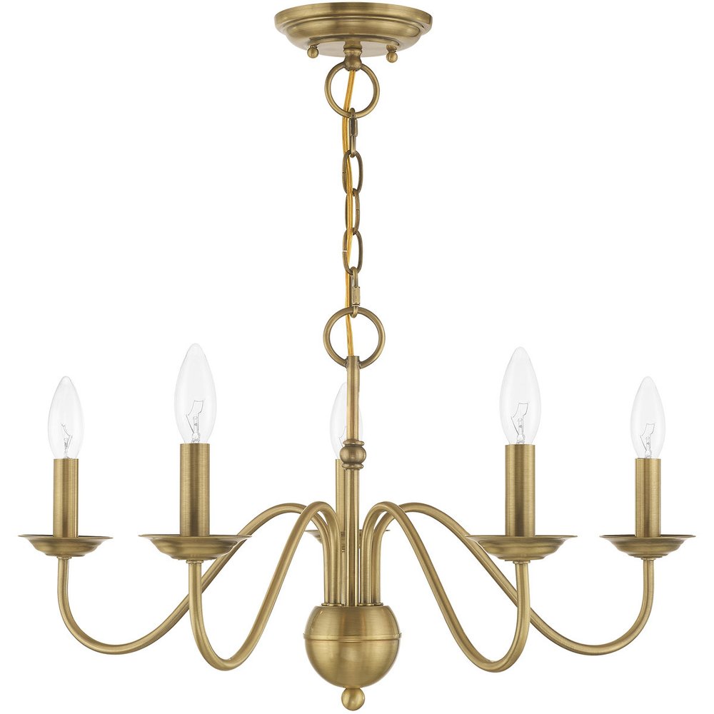 Antiqued Brass Five Light Metal Dimmable Chandelier With Shades HomeRoots
