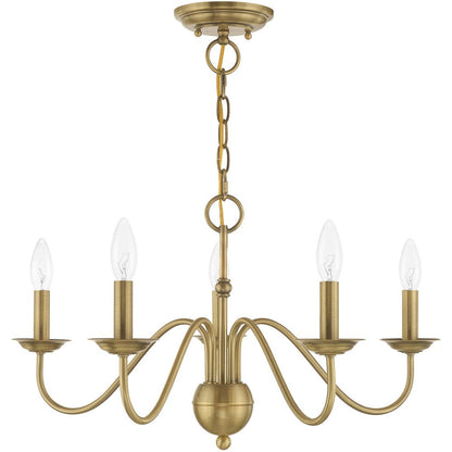 Antiqued Brass Five Light Metal Dimmable Chandelier With Shades HomeRoots
