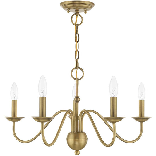 Antiqued Brass Five Light Metal Dimmable Chandelier With Shades HomeRoots