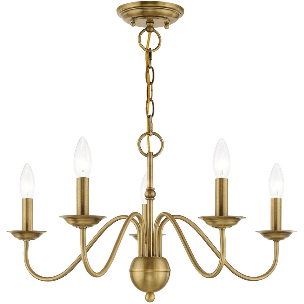 Antiqued Brass Five Light Metal Dimmable Chandelier With Shades HomeRoots