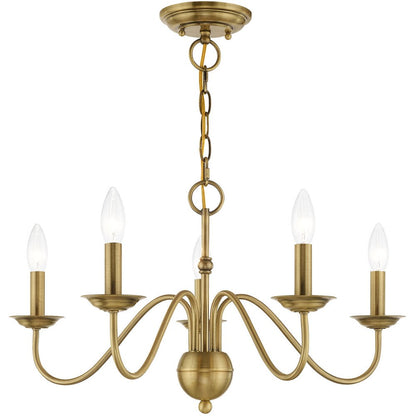 Antiqued Brass Five Light Metal Dimmable Chandelier With Shades HomeRoots