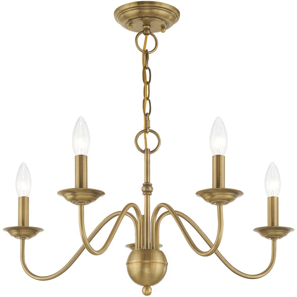 Antiqued Brass Five Light Metal Dimmable Chandelier With Shades HomeRoots