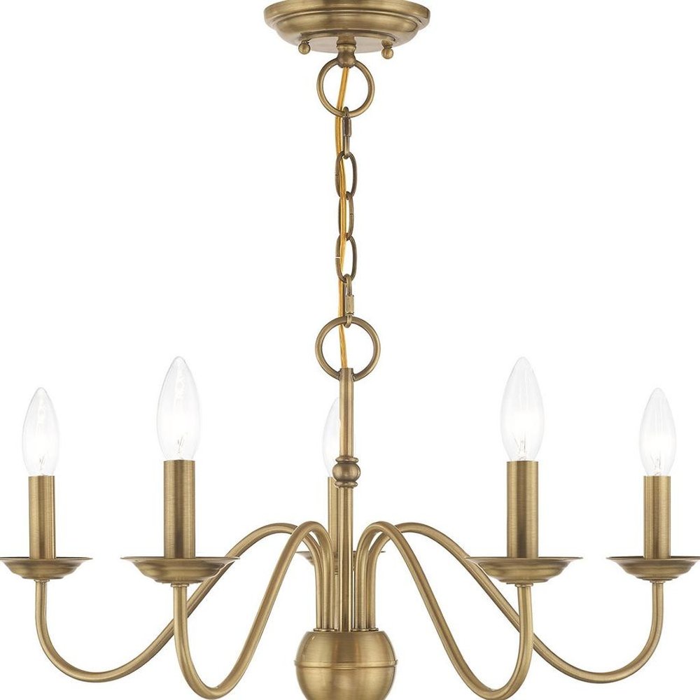 Antiqued Brass Five Light Metal Dimmable Chandelier With Shades HomeRoots