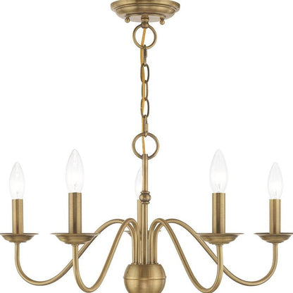 Antiqued Brass Five Light Metal Dimmable Chandelier With Shades HomeRoots