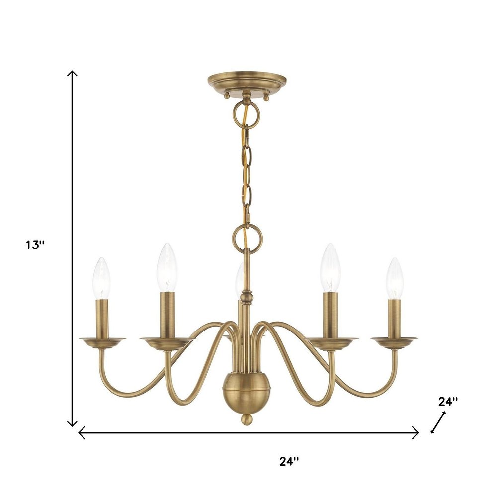 Antiqued Brass Five Light Metal Dimmable Chandelier With Shades HomeRoots