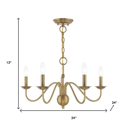 Antiqued Brass Five Light Metal Dimmable Chandelier With Shades HomeRoots