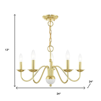 Brass Five Light Metal Dimmable Chandelier With Shades HomeRoots
