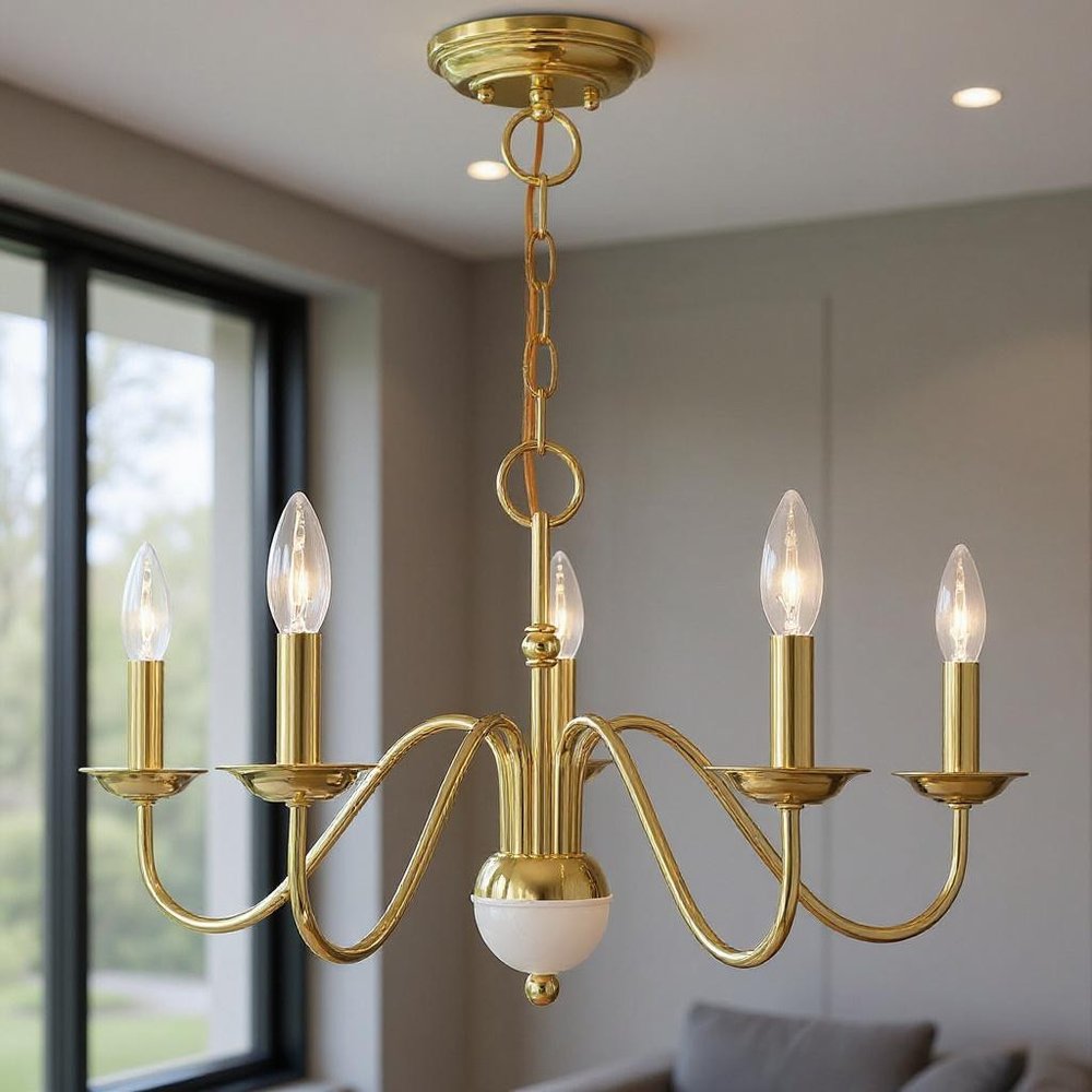 Brass Five Light Metal Dimmable Chandelier With Shades HomeRoots