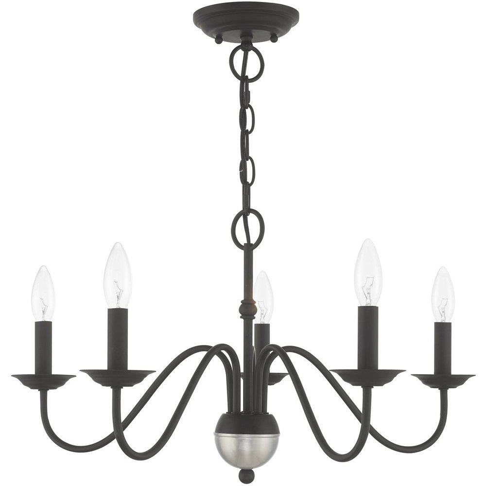 Black Five Light Metal Dimmable Chandelier With Shades HomeRoots