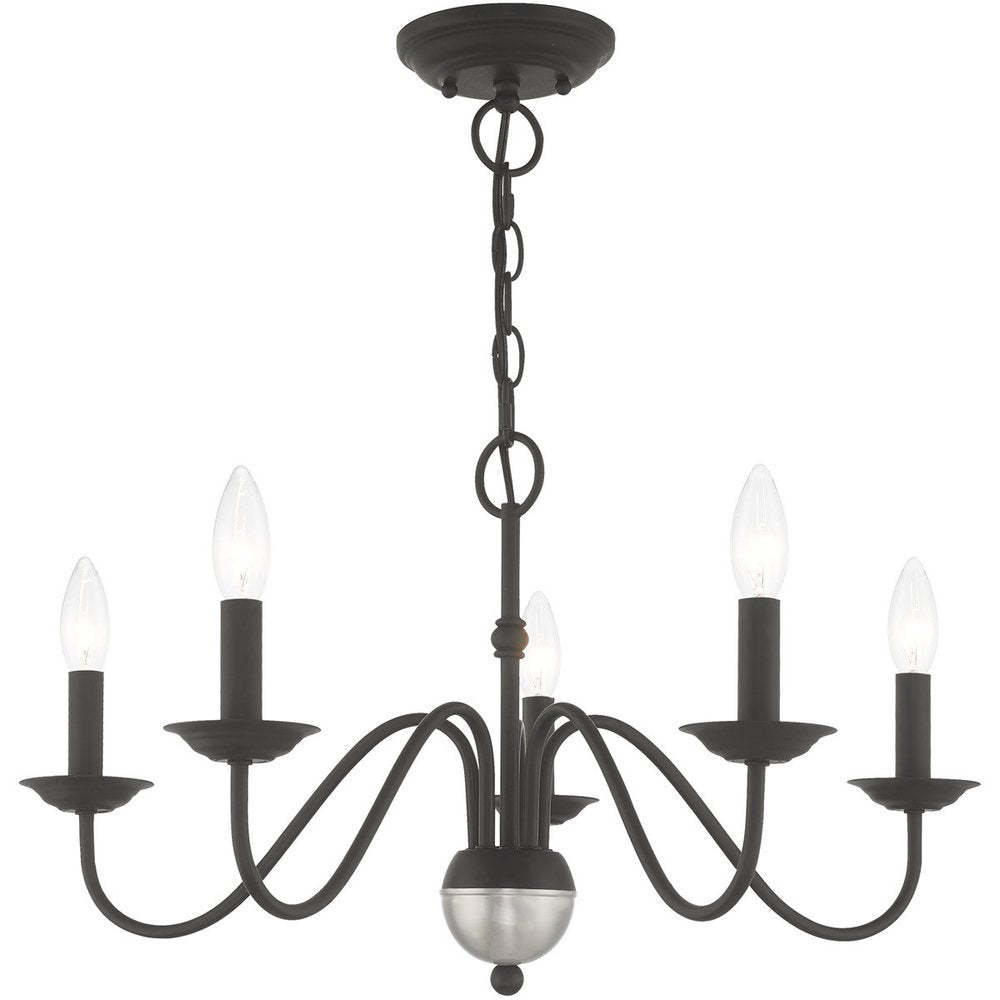 Black Five Light Metal Dimmable Chandelier With Shades HomeRoots
