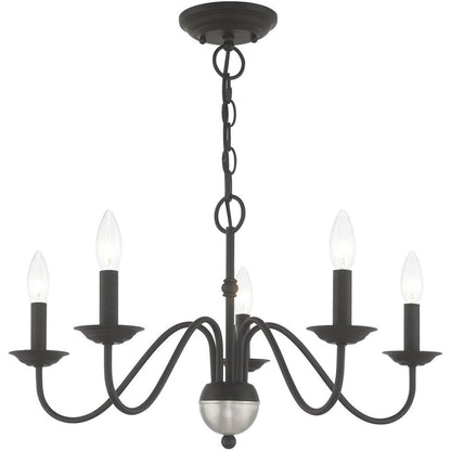 Black Five Light Metal Dimmable Chandelier With Shades HomeRoots