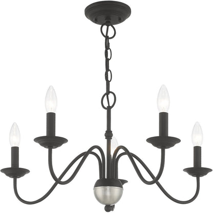 Black Five Light Metal Dimmable Chandelier With Shades HomeRoots