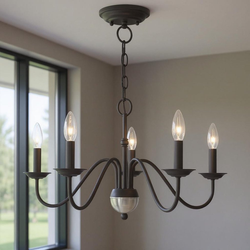 Black Five Light Metal Dimmable Chandelier With Shades HomeRoots