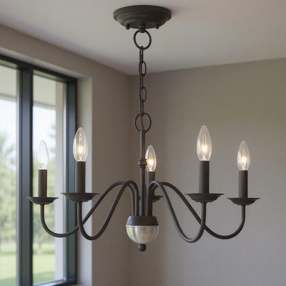 Black Five Light Metal Dimmable Chandelier With Shades HomeRoots