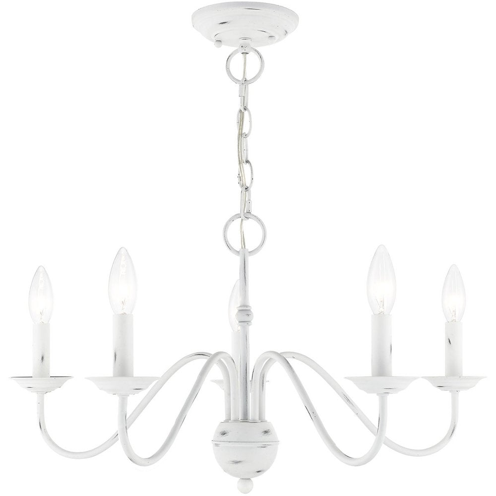 Antiqued White Five Light Metal Dimmable Chandelier With Shades HomeRoots