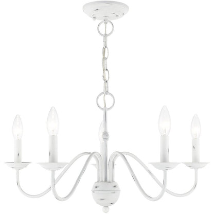 Antiqued White Five Light Metal Dimmable Chandelier With Shades HomeRoots