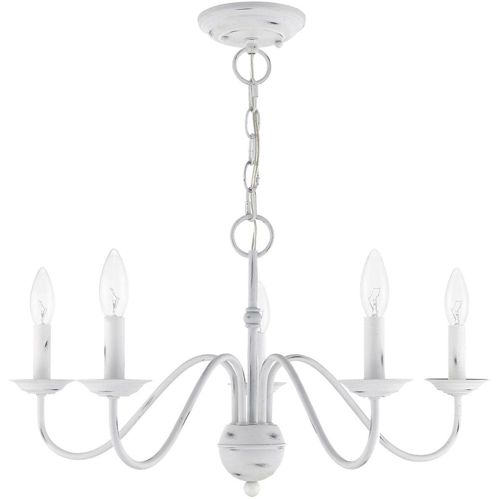 Antiqued White Five Light Metal Dimmable Chandelier With Shades HomeRoots