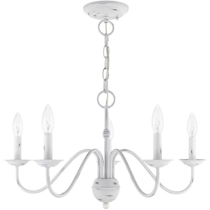 Antiqued White Five Light Metal Dimmable Chandelier With Shades HomeRoots