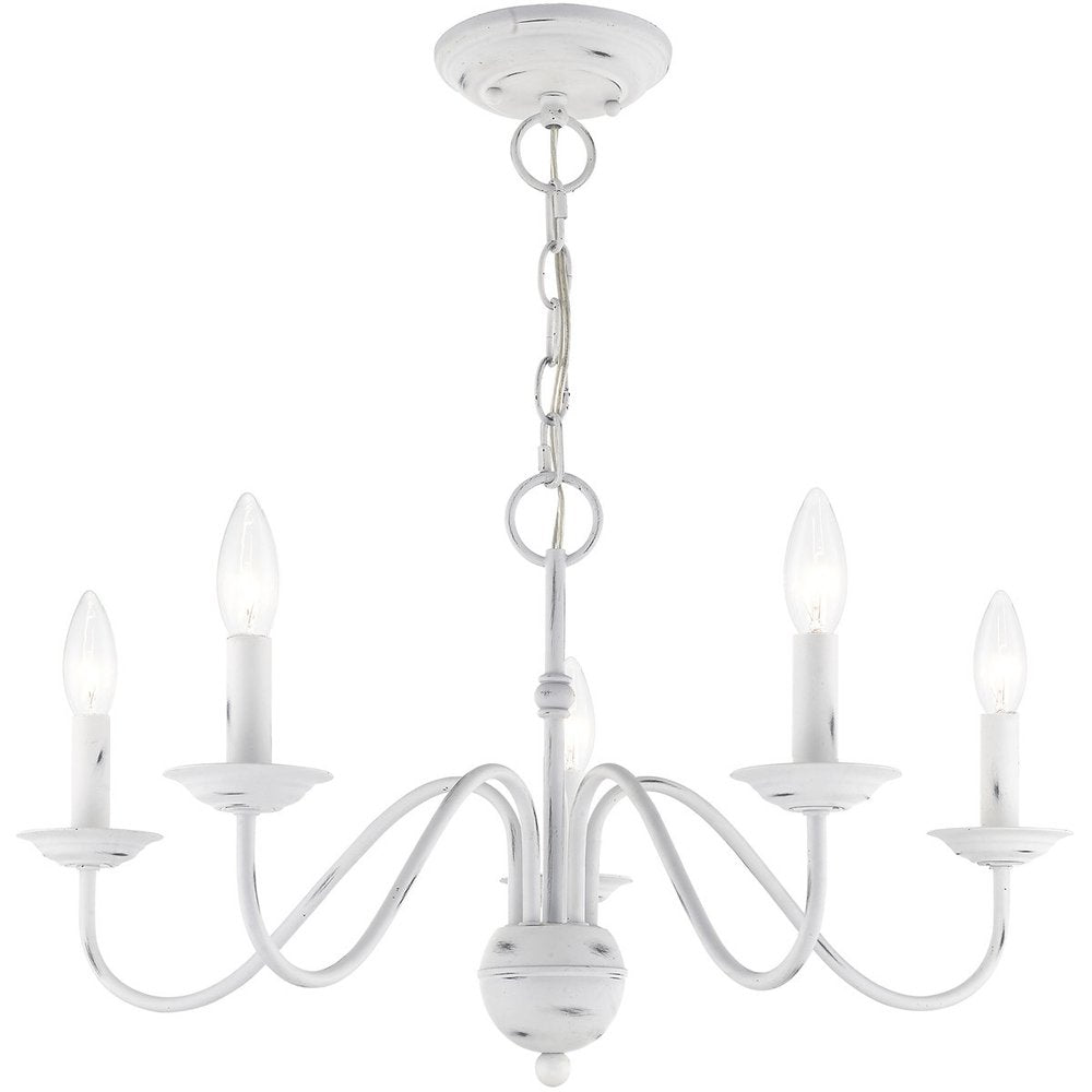 Antiqued White Five Light Metal Dimmable Chandelier With Shades HomeRoots