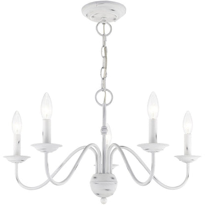Antiqued White Five Light Metal Dimmable Chandelier With Shades HomeRoots