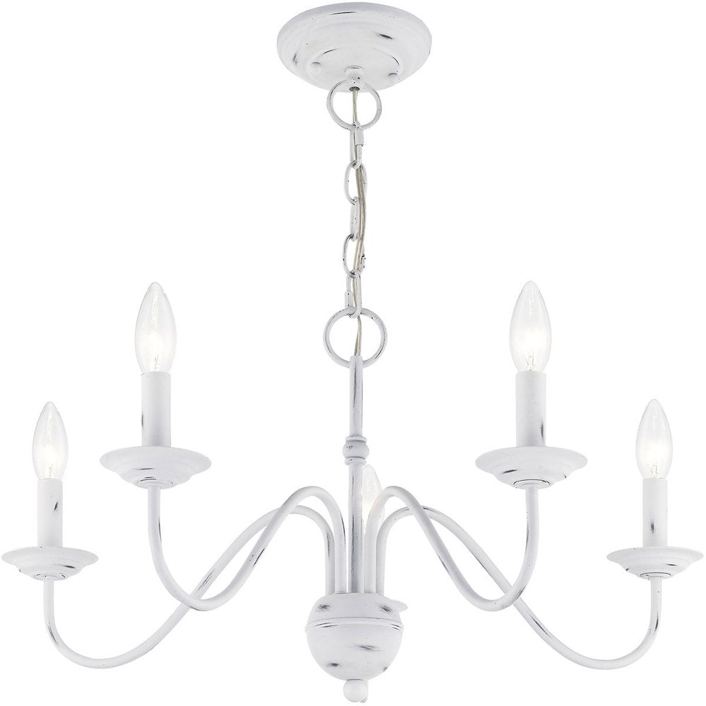 Antiqued White Five Light Metal Dimmable Chandelier With Shades HomeRoots