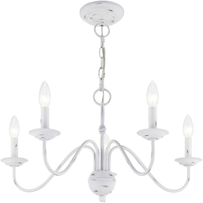 Antiqued White Five Light Metal Dimmable Chandelier With Shades HomeRoots