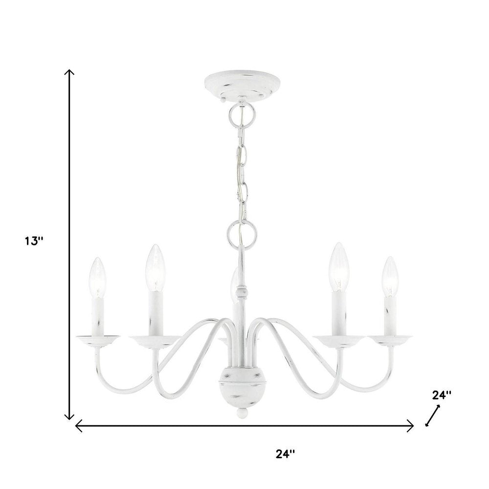 Antiqued White Five Light Metal Dimmable Chandelier With Shades HomeRoots