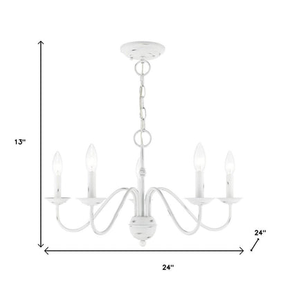Antiqued White Five Light Metal Dimmable Chandelier With Shades HomeRoots