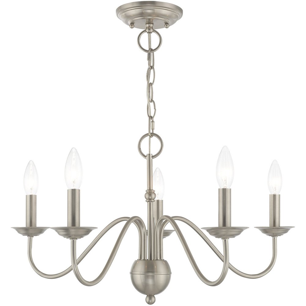 Nickel Five Light Metal Dimmable Chandelier With Shades HomeRoots