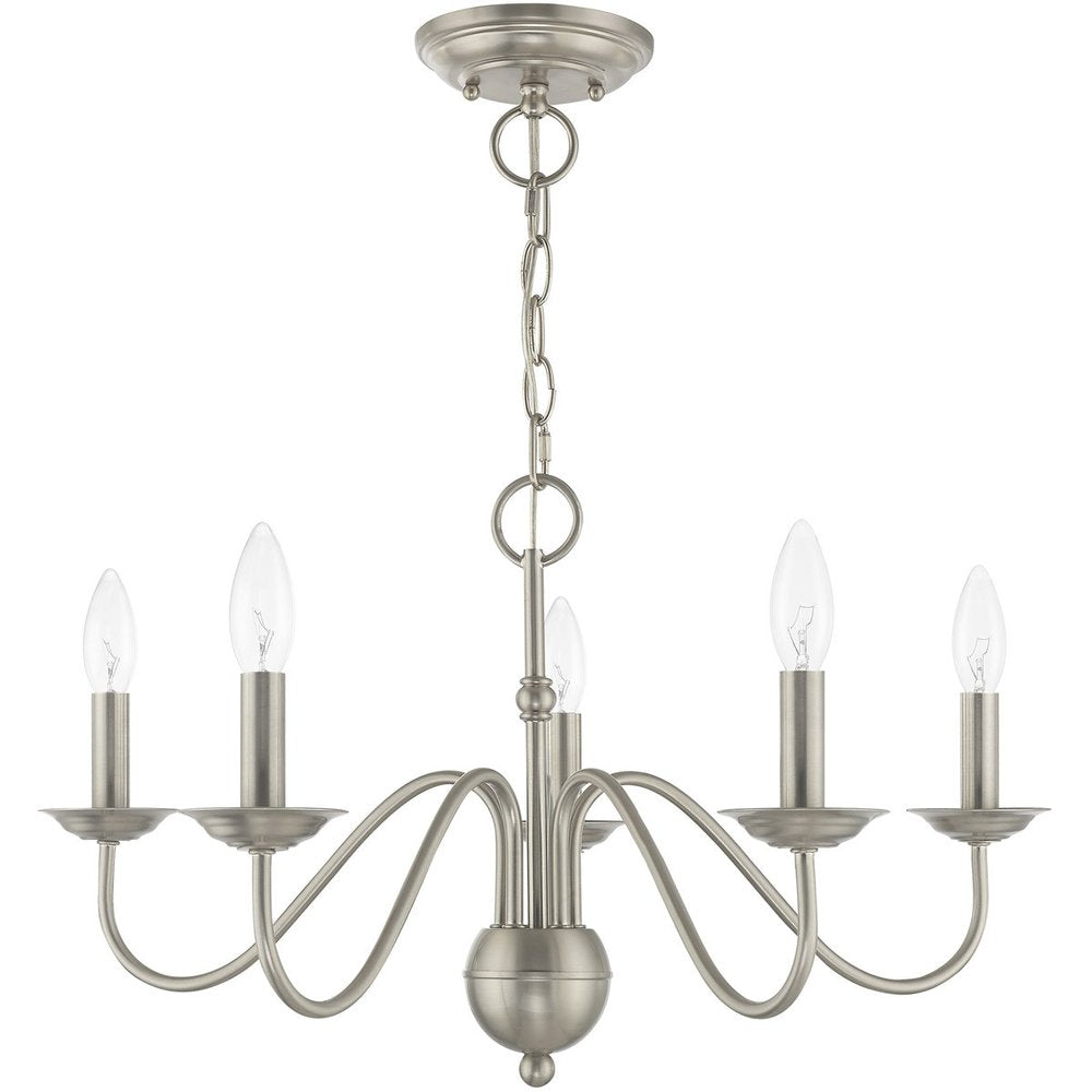 Nickel Five Light Metal Dimmable Chandelier With Shades HomeRoots