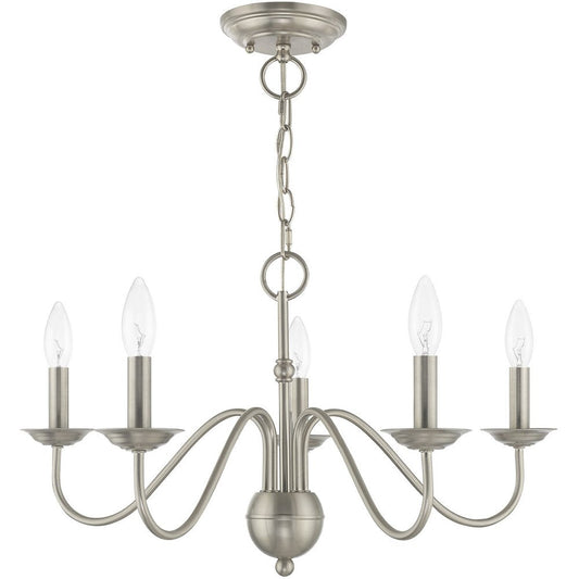 Nickel Five Light Metal Dimmable Chandelier With Shades HomeRoots