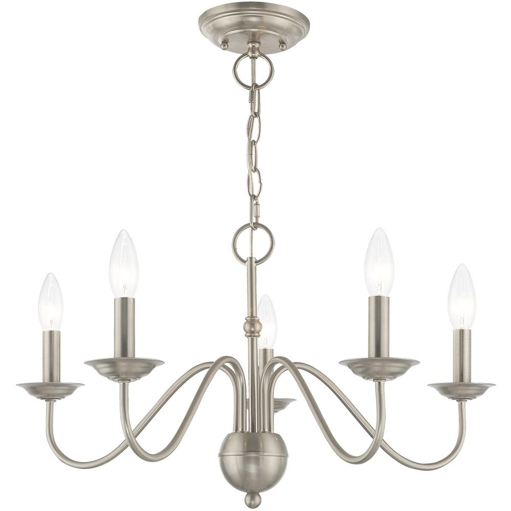 Nickel Five Light Metal Dimmable Chandelier With Shades HomeRoots