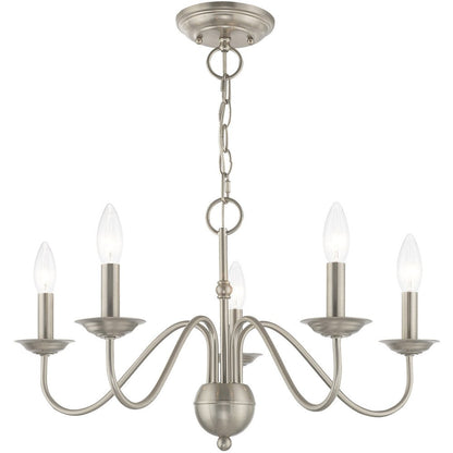 Nickel Five Light Metal Dimmable Chandelier With Shades HomeRoots