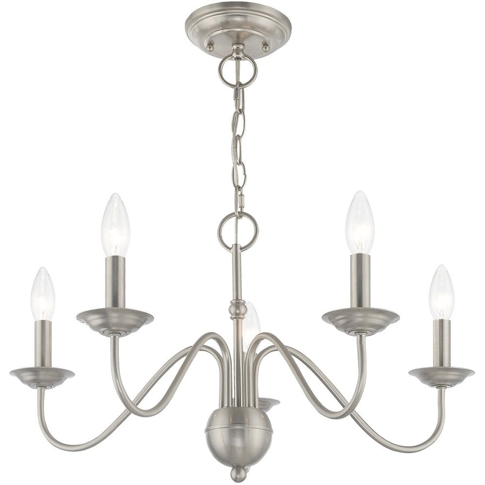 Nickel Five Light Metal Dimmable Chandelier With Shades HomeRoots