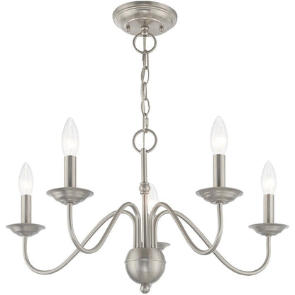 Nickel Five Light Metal Dimmable Chandelier With Shades HomeRoots