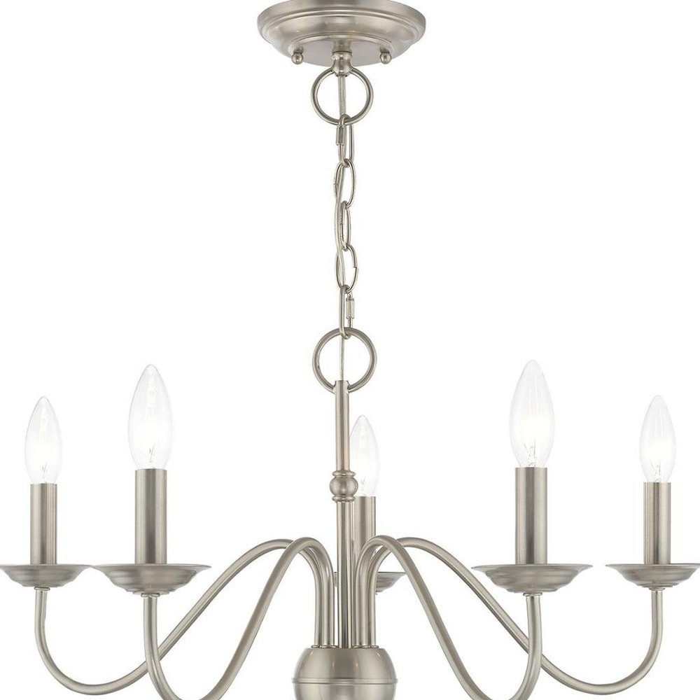Nickel Five Light Metal Dimmable Chandelier With Shades HomeRoots