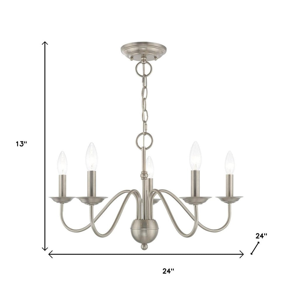 Nickel Five Light Metal Dimmable Chandelier With Shades HomeRoots