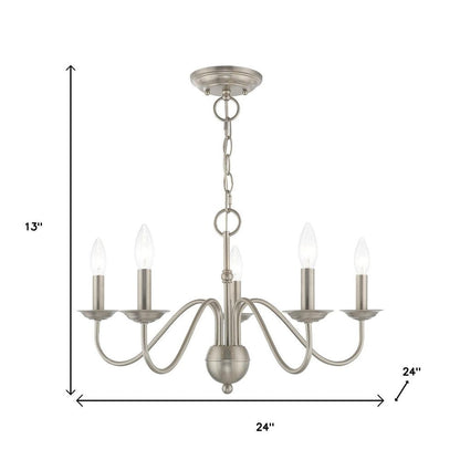 Nickel Five Light Metal Dimmable Chandelier With Shades HomeRoots