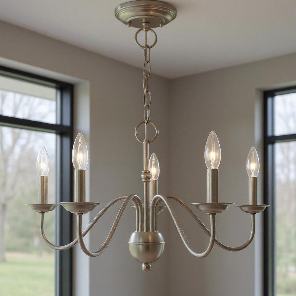 Nickel Five Light Metal Dimmable Chandelier With Shades HomeRoots