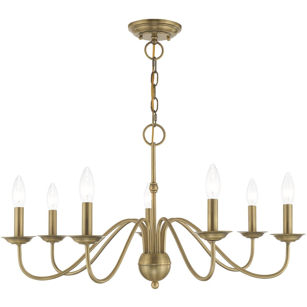 Antiqued Brass Seven Light Metal Dimmable Chandelier With Shades HomeRoots