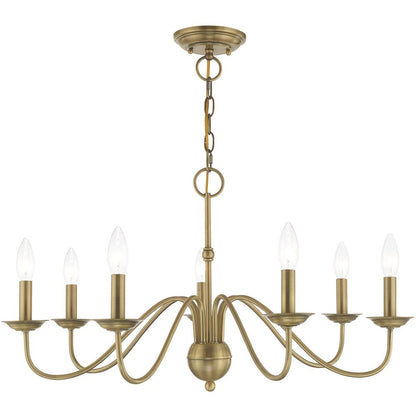 Antiqued Brass Seven Light Metal Dimmable Chandelier With Shades HomeRoots