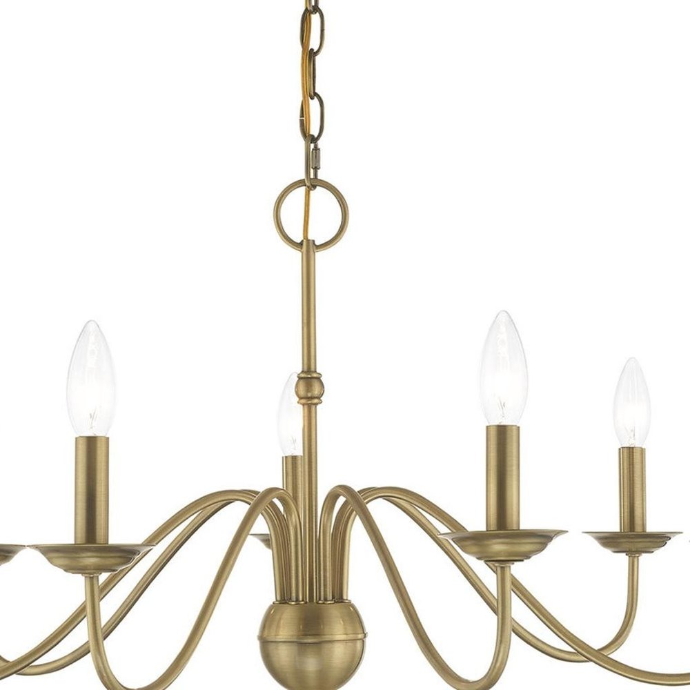 Antiqued Brass Seven Light Metal Dimmable Chandelier With Shades HomeRoots