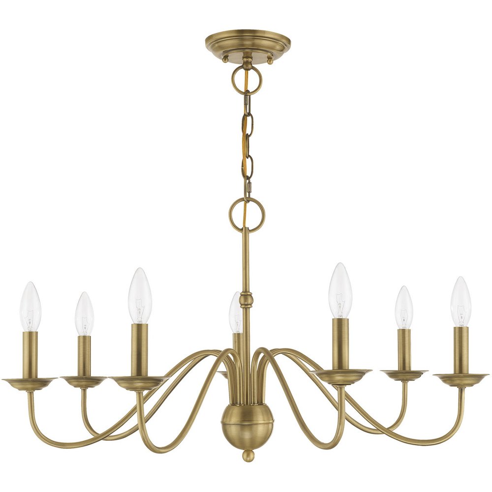 Antiqued Brass Seven Light Metal Dimmable Chandelier With Shades HomeRoots