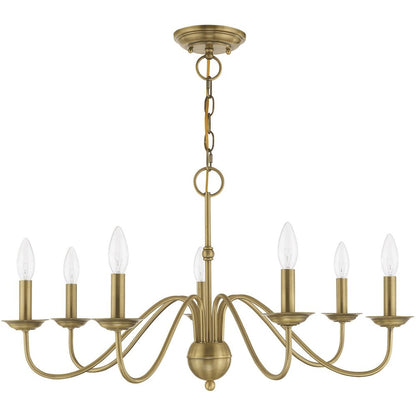 Antiqued Brass Seven Light Metal Dimmable Chandelier With Shades HomeRoots