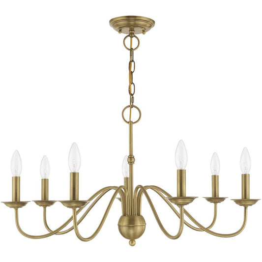 Antiqued Brass Seven Light Metal Dimmable Chandelier With Shades HomeRoots